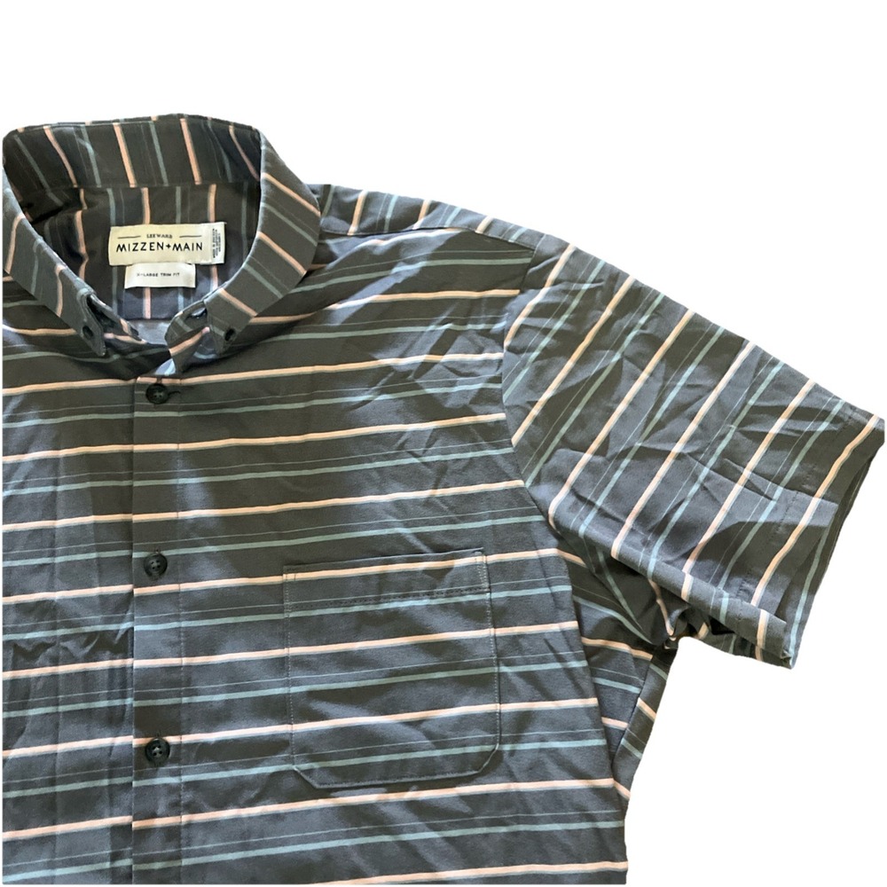 MIZZEN + MAIN Men's Size X-large XL Trim Fit Casual Blue S/S‎ Button Up Shirt